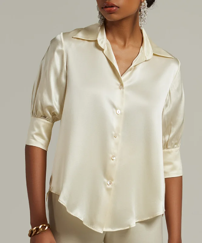 Silk Short-Sleeved Shirt-- Cotton Fabric Linen Fabric Terry Fabric