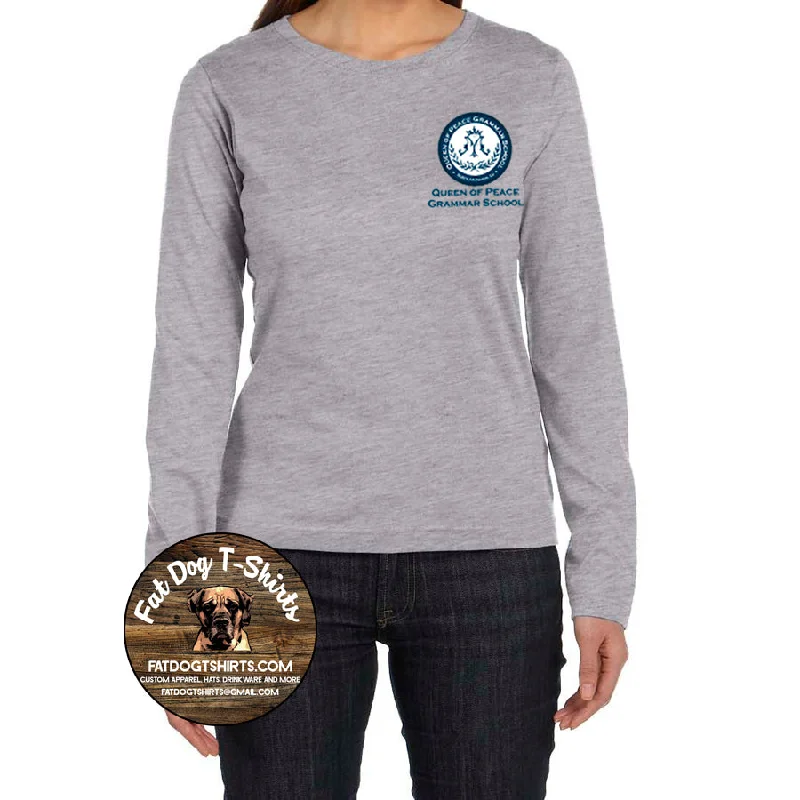 QUEEN OF PEACE LADIES LONG SLEEVE T-SHIRT-GREY-- Iron Safe Non-Iron Wrinkle Free