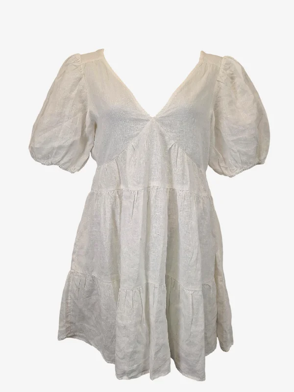 Seed Linen Tiered Summer Essential Mini Dress Size 12 Casual V-Neck Mini Dress