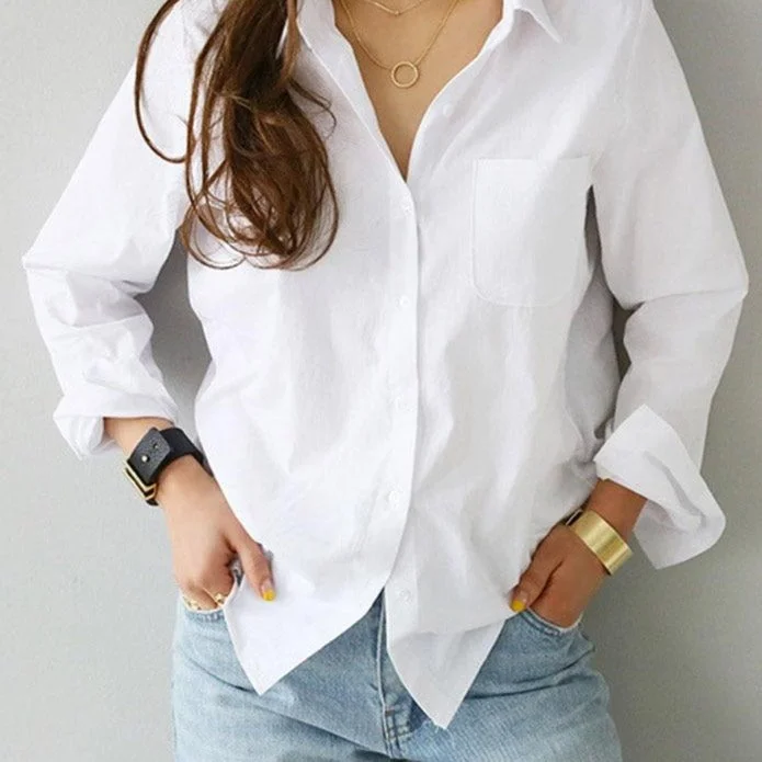 Women Blouse Top Long Sleeve Casual White Turn-down Collar OL Style Women Loose Blouses 3496 50 Drape Neck Blouse