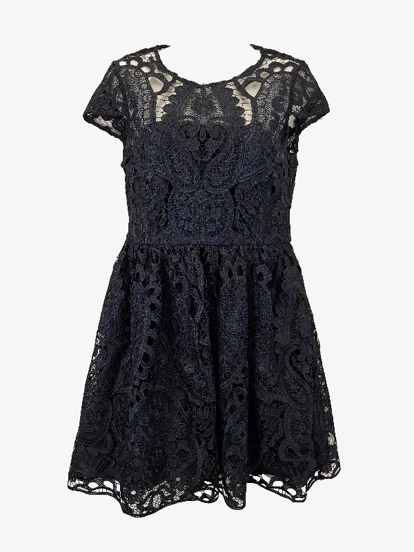Forever New Navy Lace Gathered Elegant Mini Dress Size 10 Trendy Bodycon Mini Dress