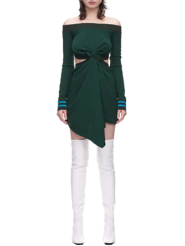 Twisted Mini Dress (DR0313-PG1017-560-FOREST-GREEN) Cozy Satin Mini Dress