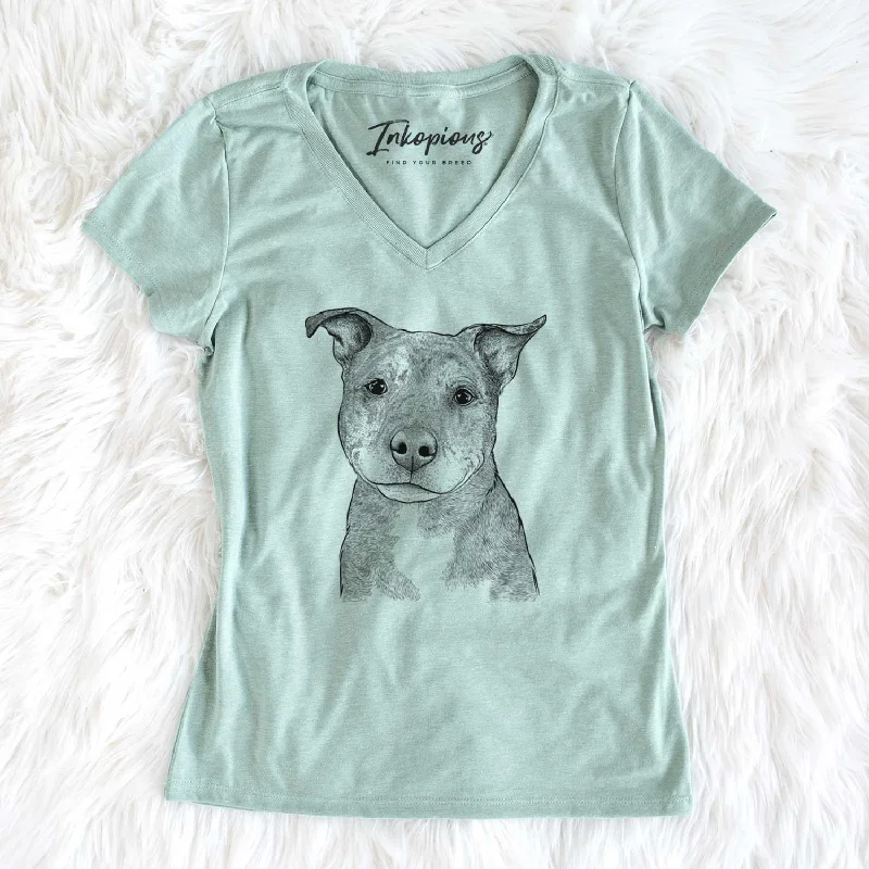 Bare Cody the Catahoula Mix - Women's V-neck Shirt-- Notch Collar Peter Pan Collar Cowl Neck Bare Cody the Catahoula Mix - Women's V-neck Shirt-- Notch Collar Peter Pan Collar Cowl Neck