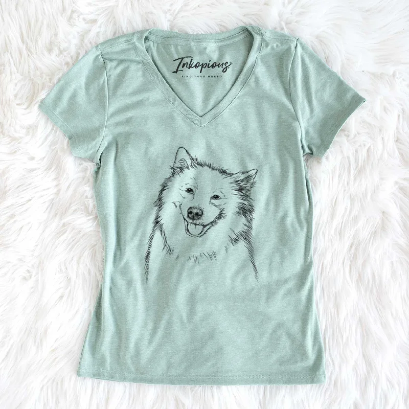 Bare Caico the Samoyed - Women's V-neck Shirt-- Print Jacquard Patchwork