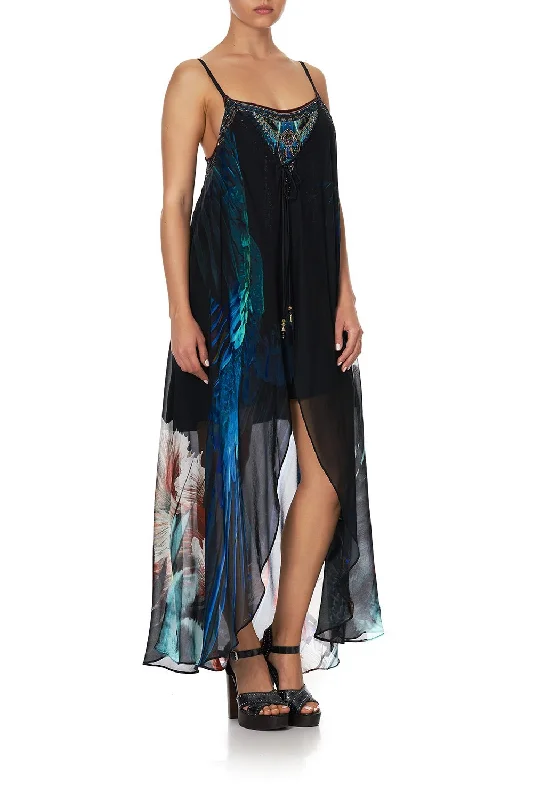 MINI DRESS WITH LONG OVERLAY NIGHT FLIGHT Chic Pleated Mini Dress