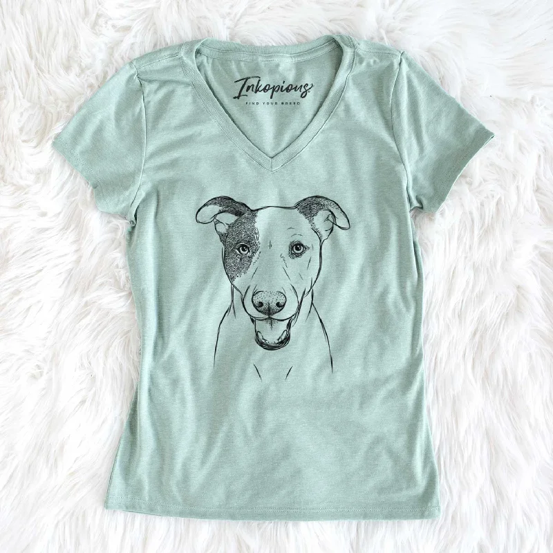 Bare Bucky the Mixed Breed - Women's V-neck Shirt-- Embroidered Appliqued Beaded