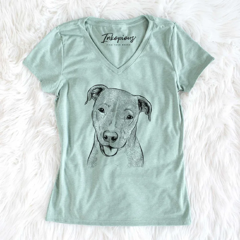 Bare Claiborne the American Staffordshire Terrier - Women's V-neck Shirt-- Handmade Hand-knitted Hand-woven