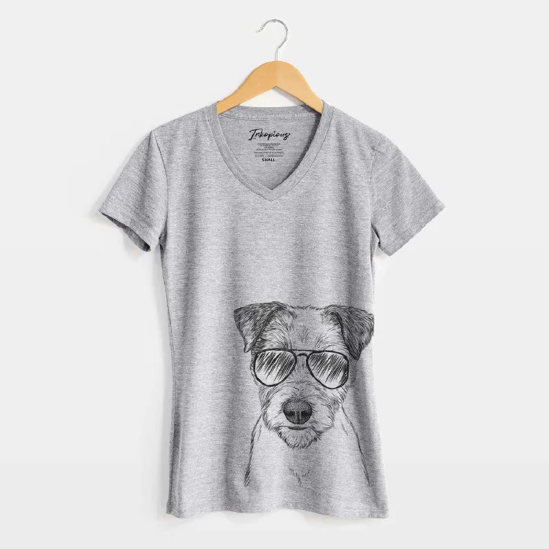Aviator Bogart the Parson Russell Terrier - Women's V-neck Shirt-- Chenille Fabric Brocade Fabric Lace Fabric Aviator Bogart the Parson Russell Terrier - Women's V-neck Shirt-- Chenille Fabric Brocade Fabric Lace Fabric