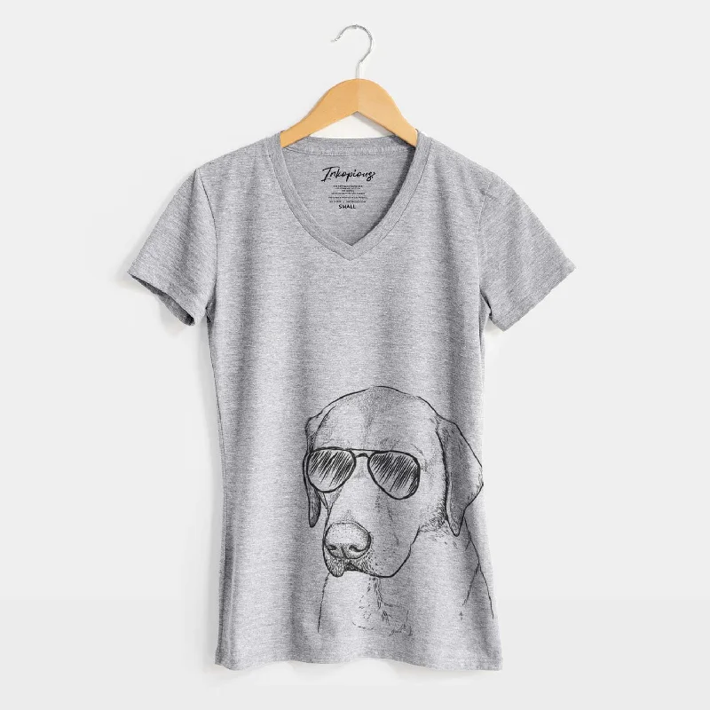 Aviator Braxton the Yellow Lab - Women's V-neck Shirt-- Solid Color Striped Floral