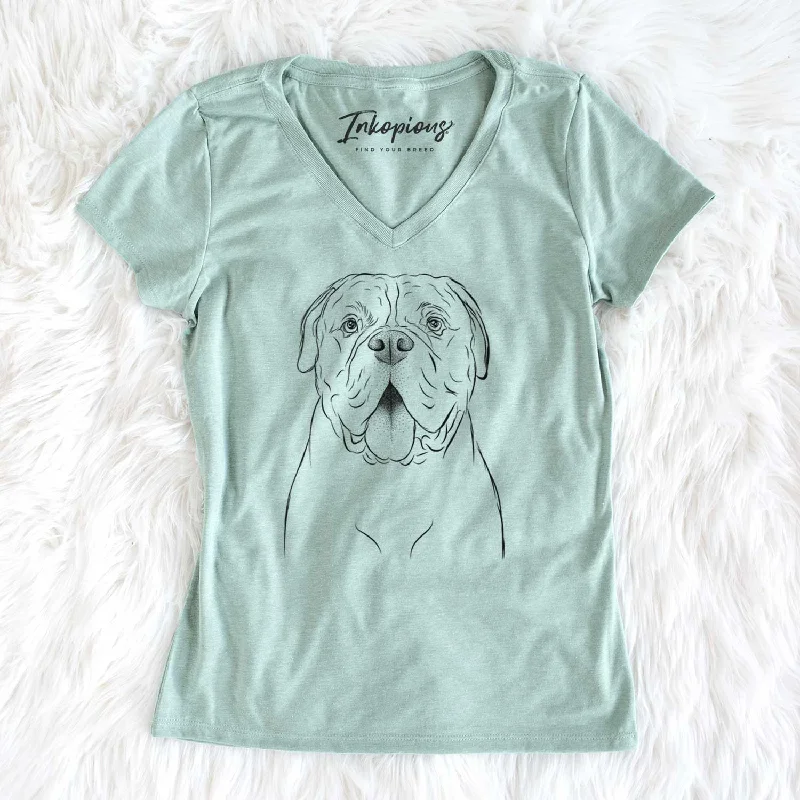 Bare Chief the Boxer Bulldog Mix - Women's V-neck Shirt-- Ribbed Striped Patterned
