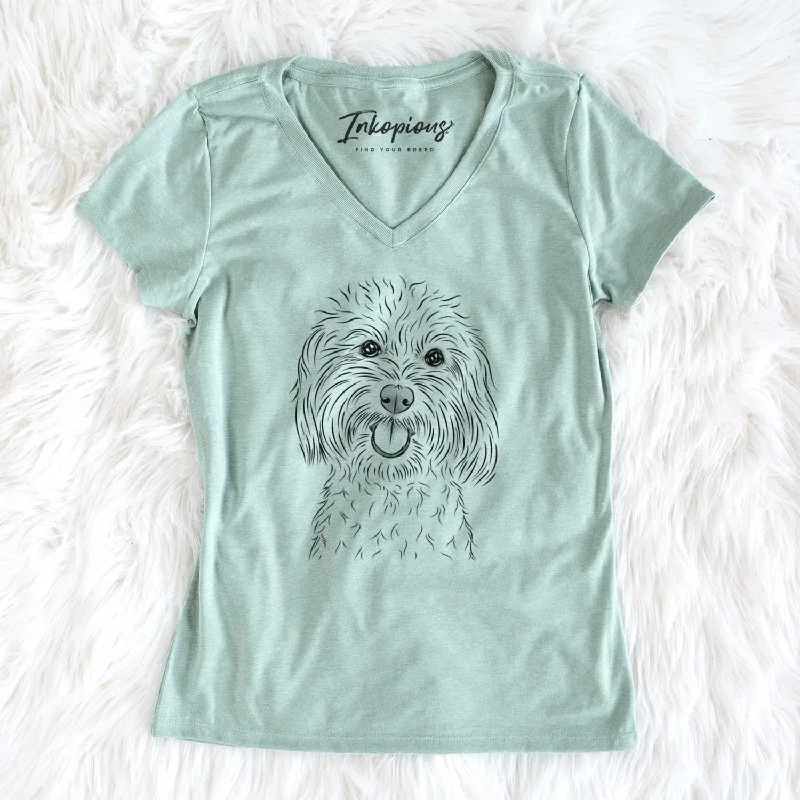 Bare Cuddles the Coton de Tulear - Women's V-neck Shirt-- Houndstooth Herringbone Solid