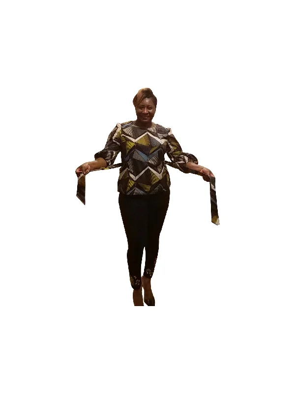 Belted Ankara Top/Blouse with Puffy 3/4 Sleeve Smart Business Blouse