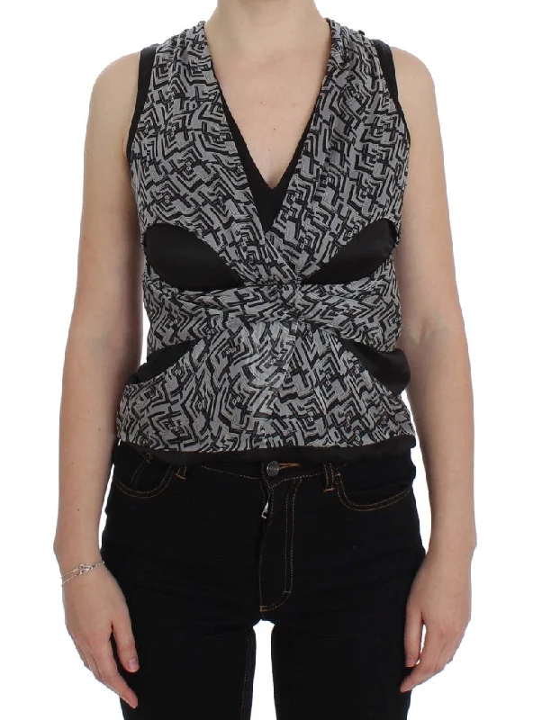 Karl Lagerfeld Elegant Silk Blouse with Logo Women's Detailing Stylish Wrap Blouse