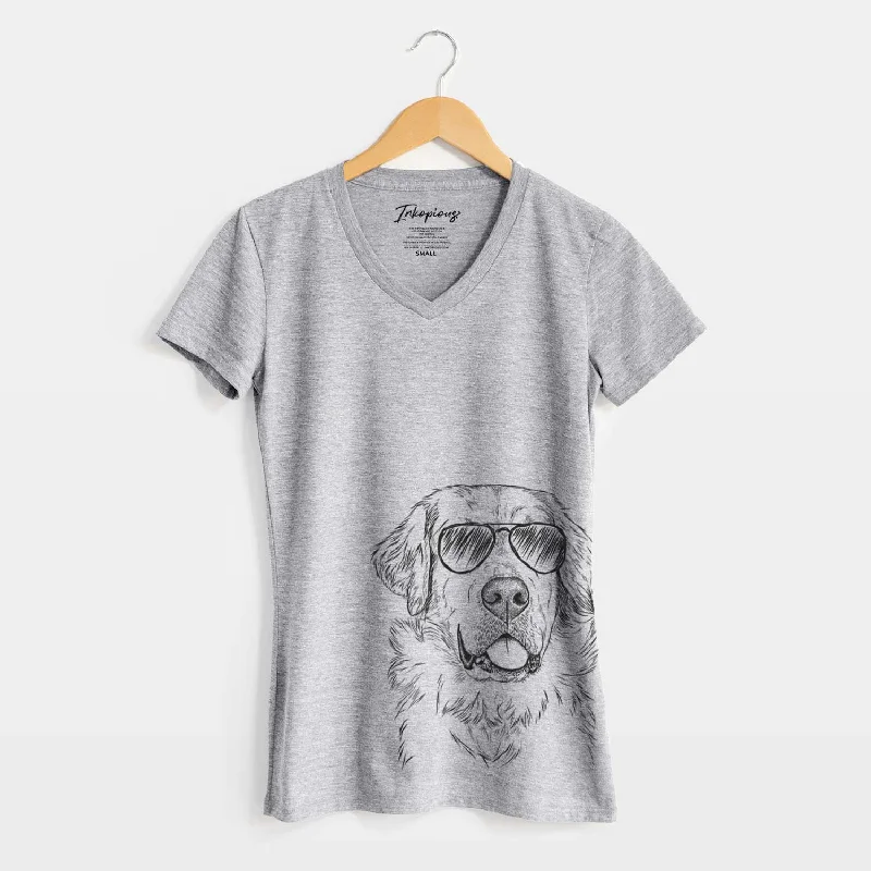 Aviator Brophy the Great Pyrenees - Women's V-neck Shirt-- Fitted T-Shirt Seamless Stretchy Aviator Brophy the Great Pyrenees - Women's V-neck Shirt-- Fitted T-Shirt Seamless Stretchy