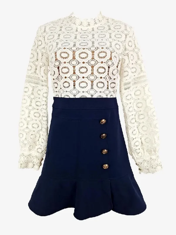 self-portrait Crochet Lace Tailored Mini Dress Size 12 Cozy Cowl Neck Mini Dress