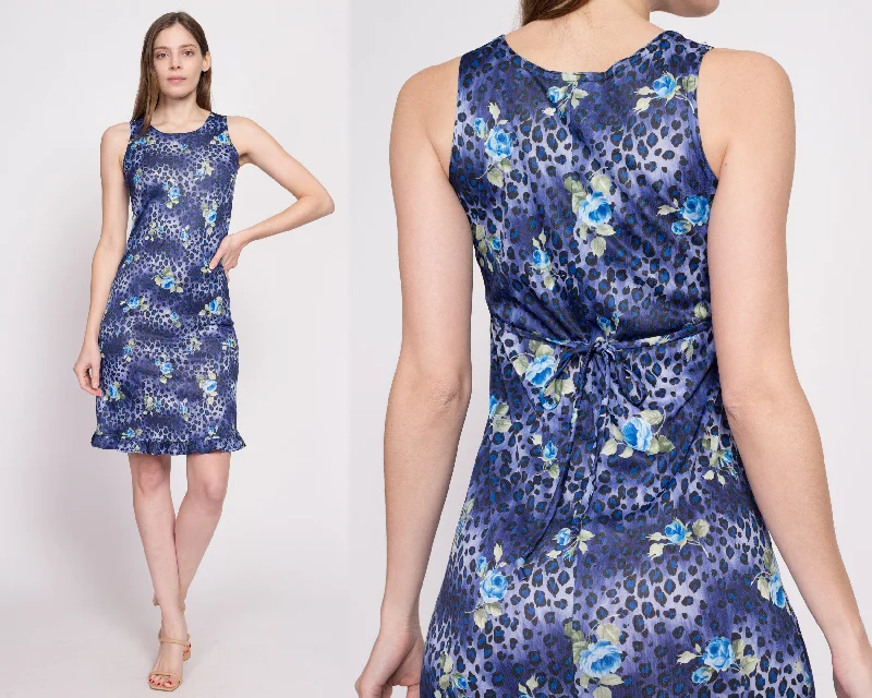 Y2K Blue Leopard Print Floral Mini Dress - Extra Small Cozy Wraparound Mini Dress