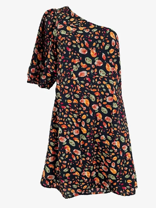 DISSH Autumn Leaves One Shoulder Mini Dress Size 10 Stylish Summer Mini Dress