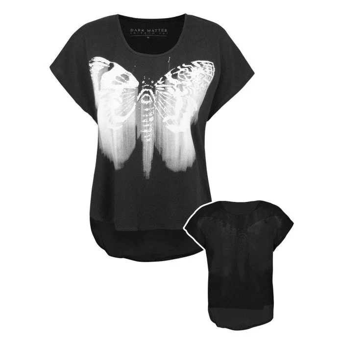 Blood Is The New Black Womens/Ladies Butterfly Haze Sheer Back T-Shirt-- Silk Blend Satin Velvet Blood Is The New Black Womens/Ladies Butterfly Haze Sheer Back T-Shirt-- Silk Blend Satin Velvet