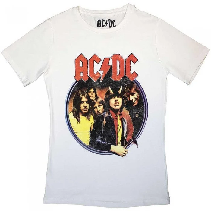 AC/DC Womens/Ladies Highway To Hell Circle T-Shirt-- Plaid T-Shirt Polka Dot Checkered