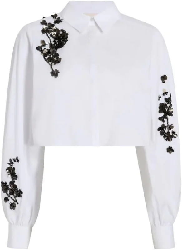 Cinq a Sept Women's Selina Cropped Top Blouse, White Vintage Lace Blouse