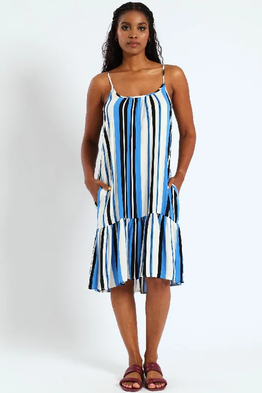 Strappy Peplum Hem Mini Dress - White/Blue Elegant Vintage Mini Dress