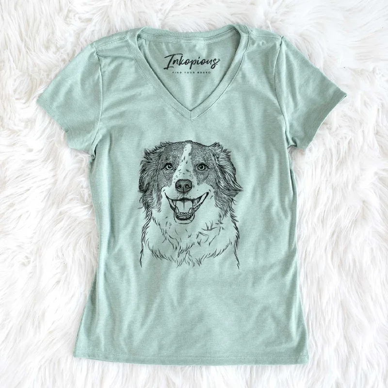 Bare Belle the Australian Shepherd Mix - Women's V-neck Shirt-- Mesh Fabric Canvas Fabric Denim Fabric Bare Belle the Australian Shepherd Mix - Women's V-neck Shirt-- Mesh Fabric Canvas Fabric Denim Fabric