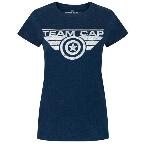 Captain America Womens/Ladies Civil War Team Cap Distressed T-Shirt-- Graphic T-Shirt Round Neck Polyester
