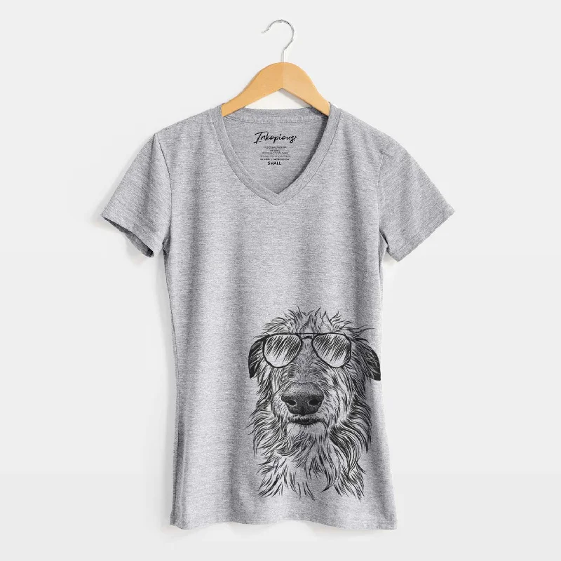 Aviator Cleod the Scottish Deerhound - Women's V-neck Shirt-- Thin T-Shirt Open Front Quick Dry