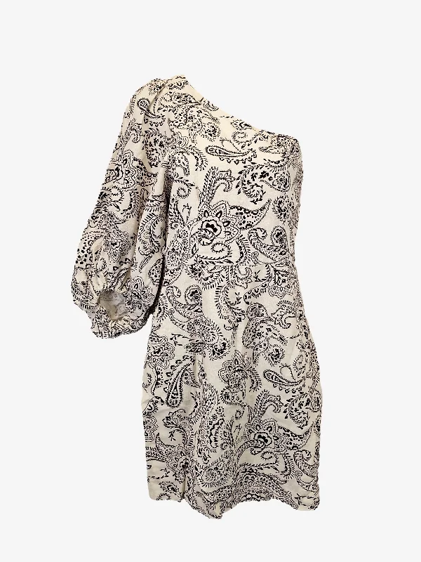 Shona Joy Linen One Shoulder Tailored Cocktail Mini Dress Size 12 Comfortable Smocked Mini Dress Shona Joy Linen One Shoulder Tailored Cocktail Mini Dress Size 12 Comfortable Smocked Mini Dress