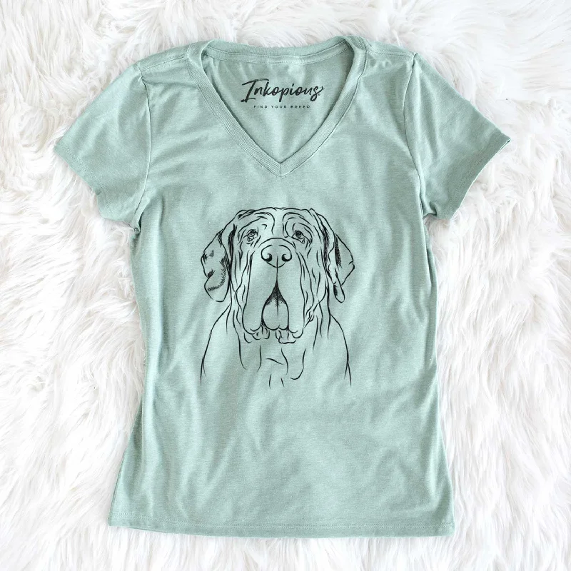 Bare Dinah the Neapolitan Mastiff - Women's V-neck Shirt-- Print Jacquard Patchwork
