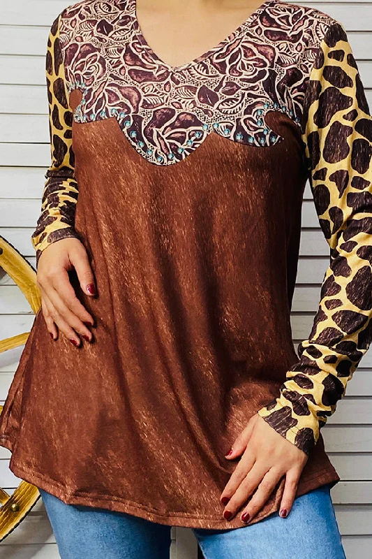 XCH14657 Paisley & animal printed pattern long sleeve blouse Soft Pastel Blouse