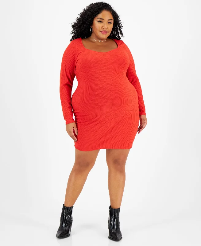 Bar III Plus Size Ribbed Sweetheart Neck Mini Dress Cozy Sweater Mini Dress