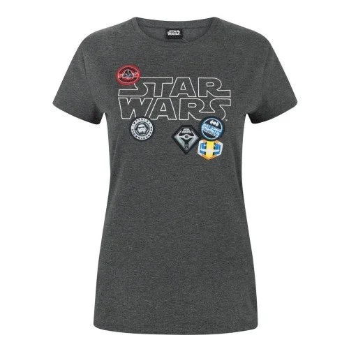 Star Wars Womens/Ladies Badges T-Shirt-- Front Pockets Side Pockets Patch Pockets