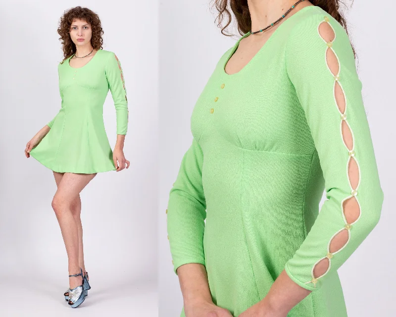 60s 70s Mint Green Diamond Cut Out Sleeve Mini Dress - Small Trendy Tulle Mini Dress 60s 70s Mint Green Diamond Cut Out Sleeve Mini Dress - Small Trendy Tulle Mini Dress