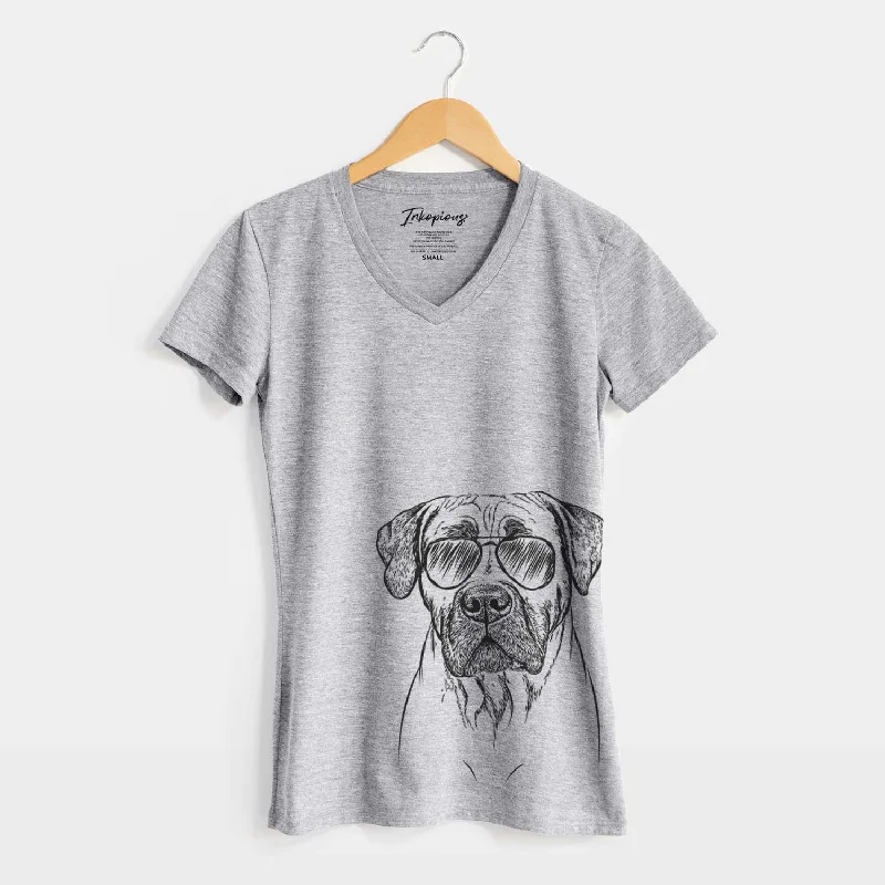 Aviator Boris the Boerboel - Women's V-neck Shirt-- Lace Blend Ribbed Blend Corduroy Blend Aviator Boris the Boerboel - Women's V-neck Shirt-- Lace Blend Ribbed Blend Corduroy Blend