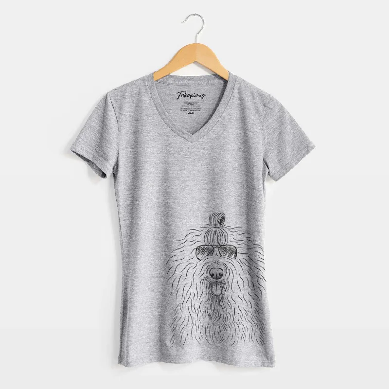 Aviator Brody the Old English Sheepdog - Women's V-neck Shirt-- Ribbed T-Shirt High Neck Heavyweight Aviator Brody the Old English Sheepdog - Women's V-neck Shirt-- Ribbed T-Shirt High Neck Heavyweight