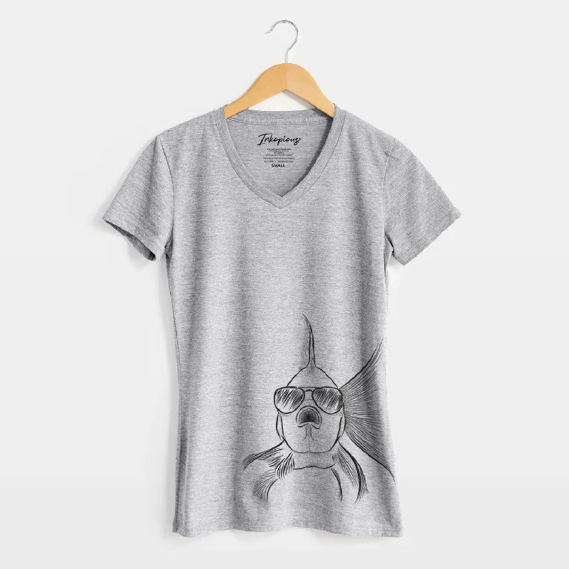 Aviator Beefcake the Goldfish - Women's V-neck Shirt-- Satin Blend Silk Blend Wool Blend Aviator Beefcake the Goldfish - Women's V-neck Shirt-- Satin Blend Silk Blend Wool Blend