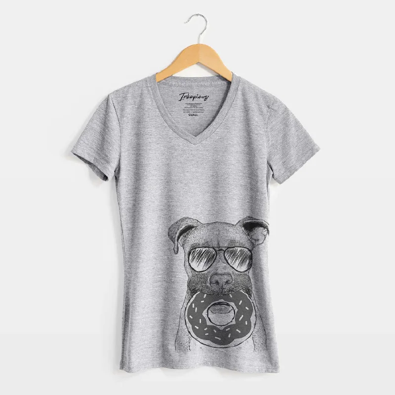 Aviator Bo the Boxer - Women's V-neck Shirt-- Solid Print Embellished