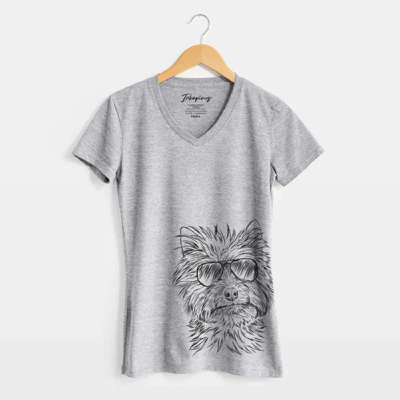 Aviator Dakota the Yorkshire Terrier - Women's V-neck Shirt-- Boxy Fit Fitted Loose