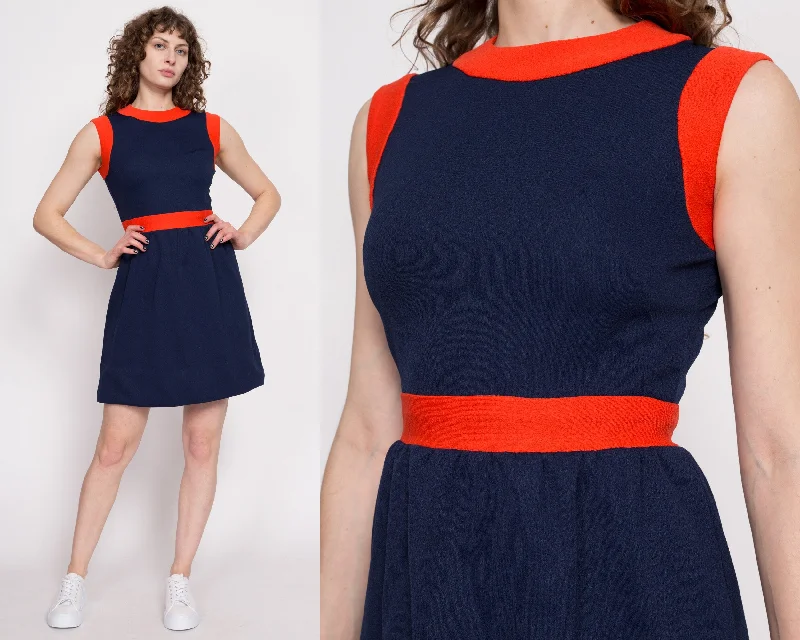 60s 70s Mod Navy Blue Color Block Mini Dress - Small Stylish Short-Sleeve Mini Dress 60s 70s Mod Navy Blue Color Block Mini Dress - Small Stylish Short-Sleeve Mini Dress