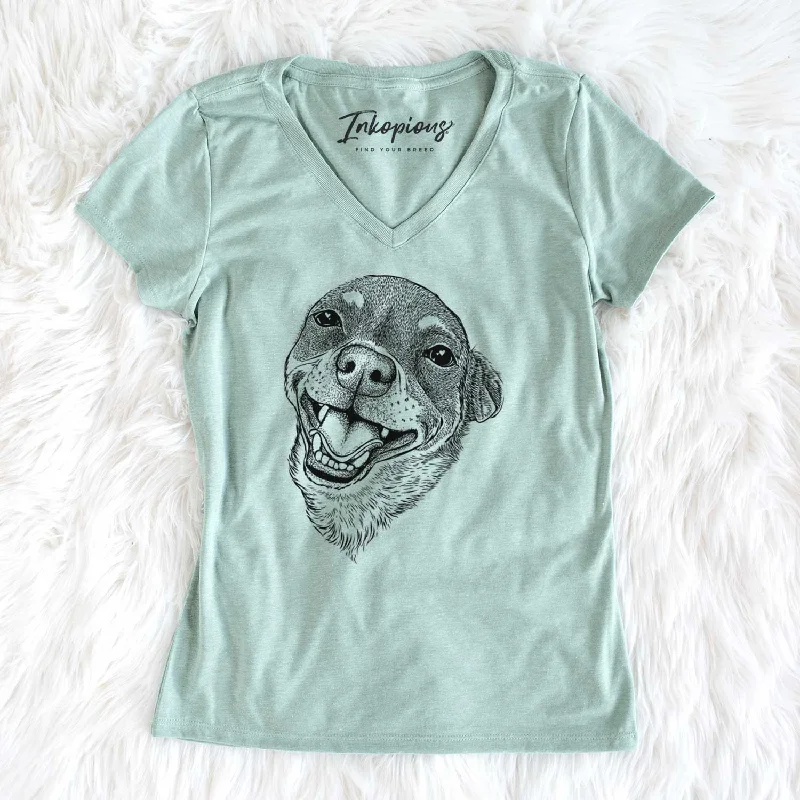 Bare Boss the Chihuahua - Women's V-neck Shirt-- Silk Blend Satin Velvet