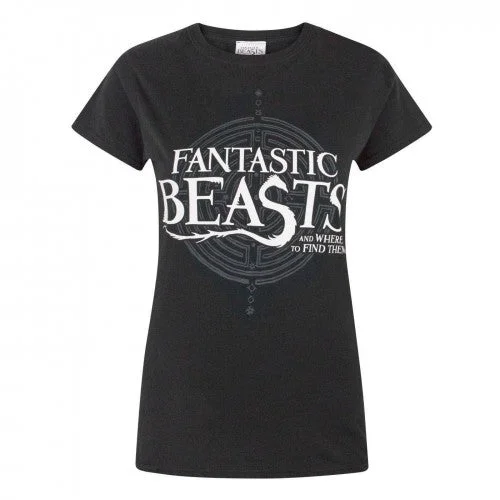 Fantastic Beasts And Where To Find Them Womens/Ladies Logo T-Shirt-- Asymmetrical Pockets Print Fantastic Beasts And Where To Find Them Womens/Ladies Logo T-Shirt-- Asymmetrical Pockets Print