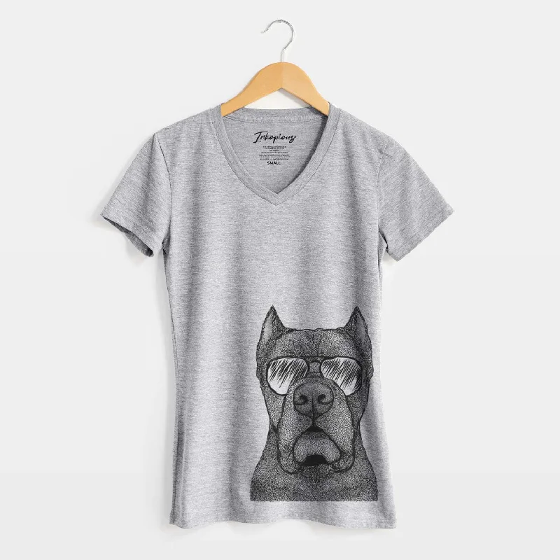 Aviator Bruno the Cane Corso - Women's V-neck Shirt-- Notch Collar Peter Pan Collar Cowl Neck
