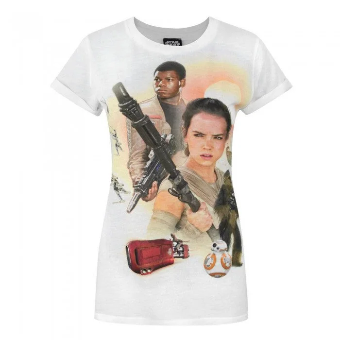 Star Wars Womens/Ladies Force Awakens Heroes Sublimation T-Shirt-- Ribbed T-Shirt High Neck Heavyweight Star Wars Womens/Ladies Force Awakens Heroes Sublimation T-Shirt-- Ribbed T-Shirt High Neck Heavyweight