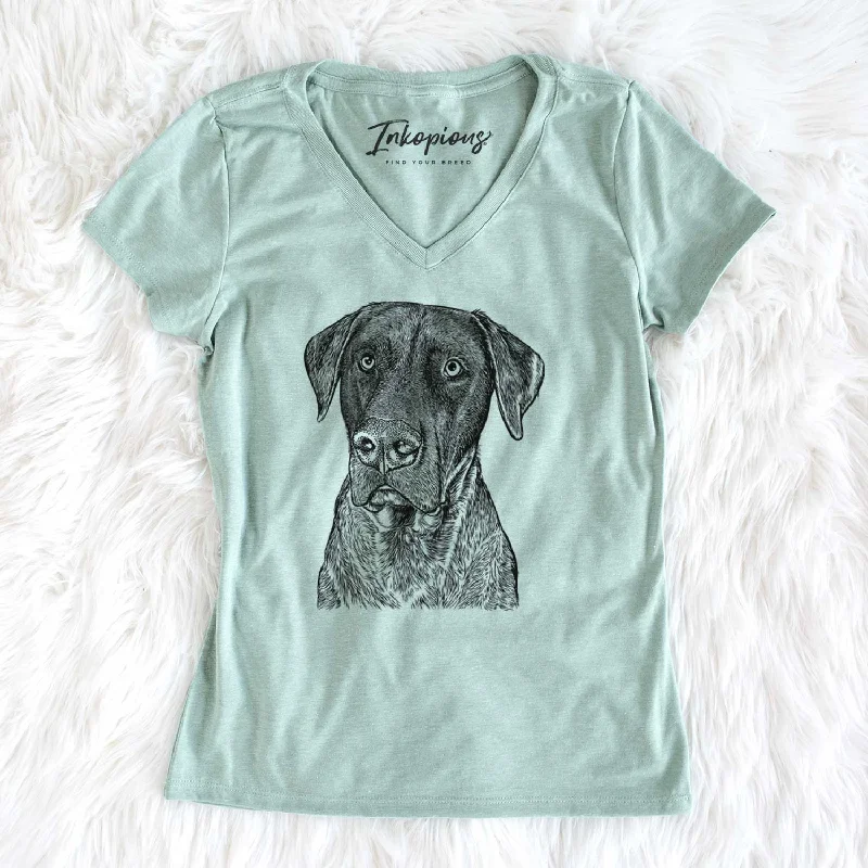 Bare David the Boxador - Women's V-neck Shirt-- Striped Floral Plaid