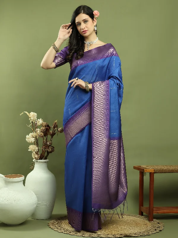 Jyoti Fashion Women's Blue Silk Blend Ikat Jari Weaving Pattern with Jari Border Saree with Blouse Sleeveless Chiffon Blouse Jyoti Fashion Women's Blue Silk Blend Ikat Jari Weaving Pattern with Jari Border Saree with Blouse Sleeveless Chiffon Blouse