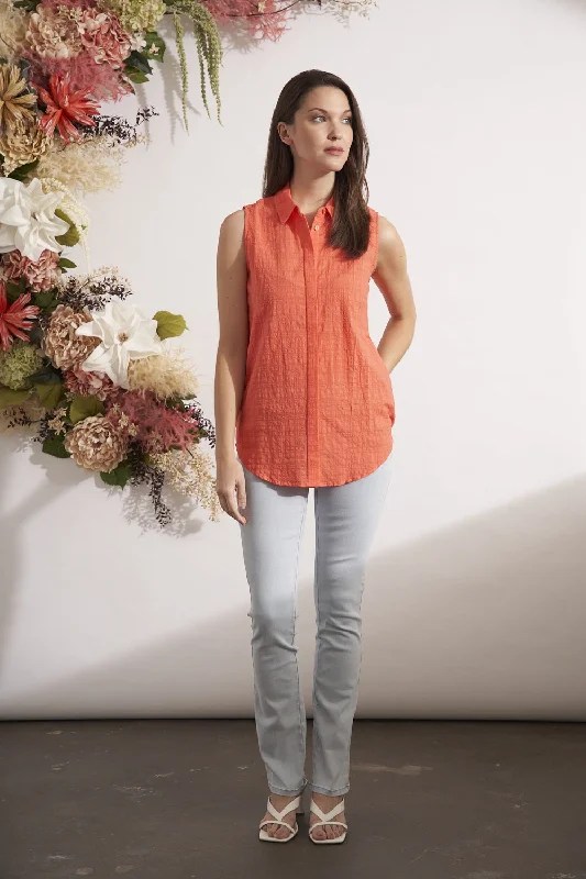 Renuar Woven Sleeveless Blouse R5980-827-PEACH Balloon Sleeve Blouse