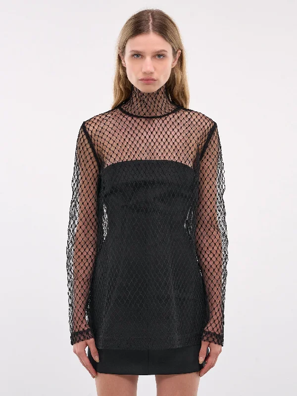 Mesh Blouse (F7AI7T-HLM83-N0000-BLACK) Backless Summer Blouse