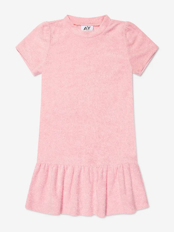 AY by AYLA Girls Towelling Mini Dress in Pink Stylish Ribbed Mini Dress