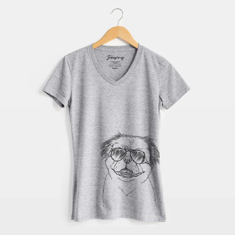 Aviator Danny the Pekingese - Women's V-neck Shirt -- Basic T-Shirt Crew Neck Short Sleeve